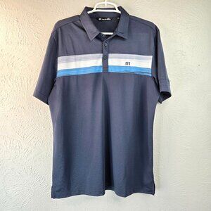 TravisMathew Golf Polo Shirt Mens Large Blue Striped Performance Athletic Top